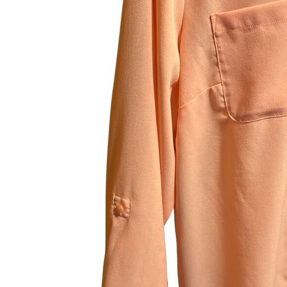 Talbots womens shirt XL peach button front chest pockets roll tab long sleeves - Picture 7 of 10